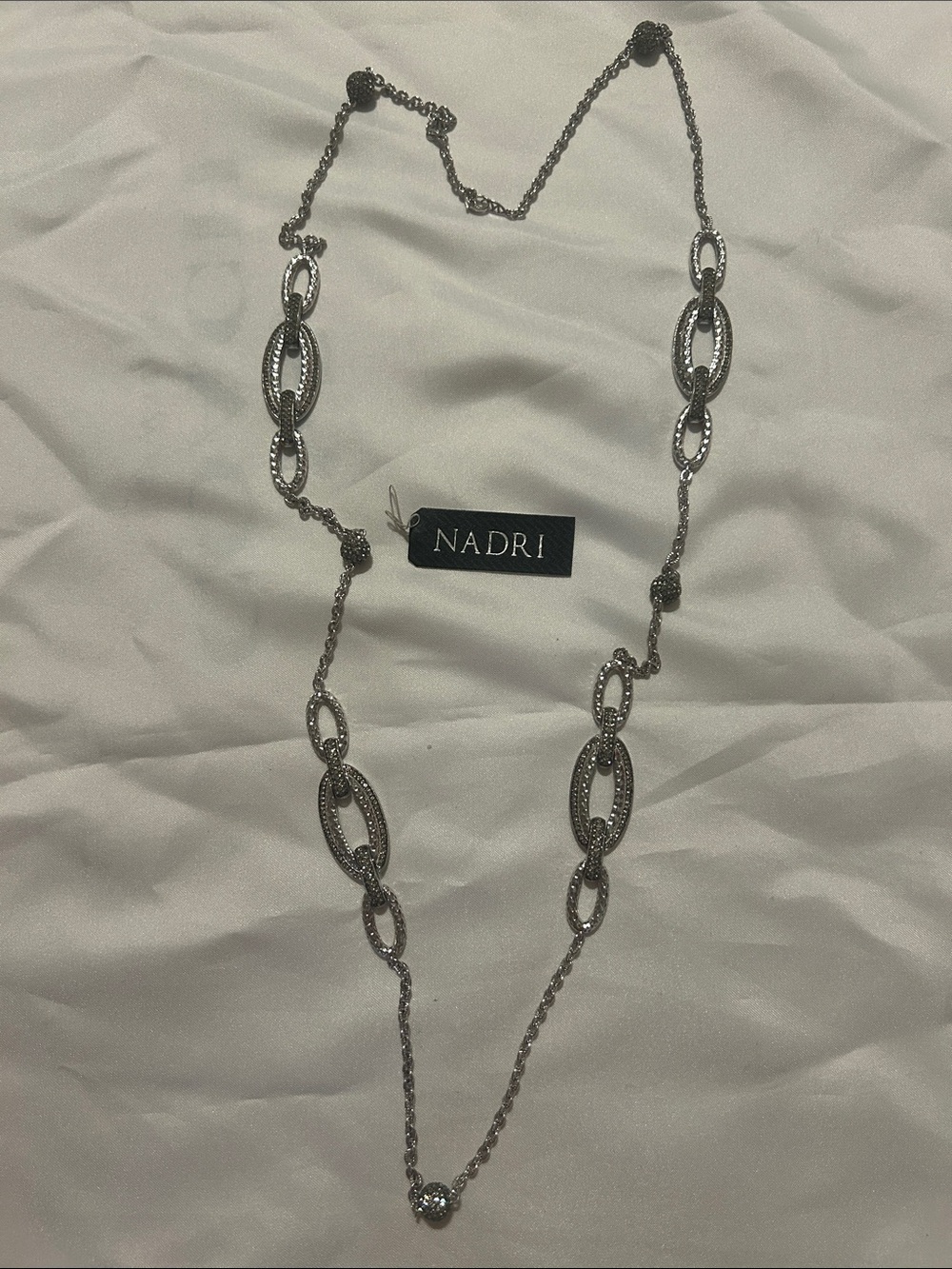 Nadri Silver-Tone Pave Link Long Necklace